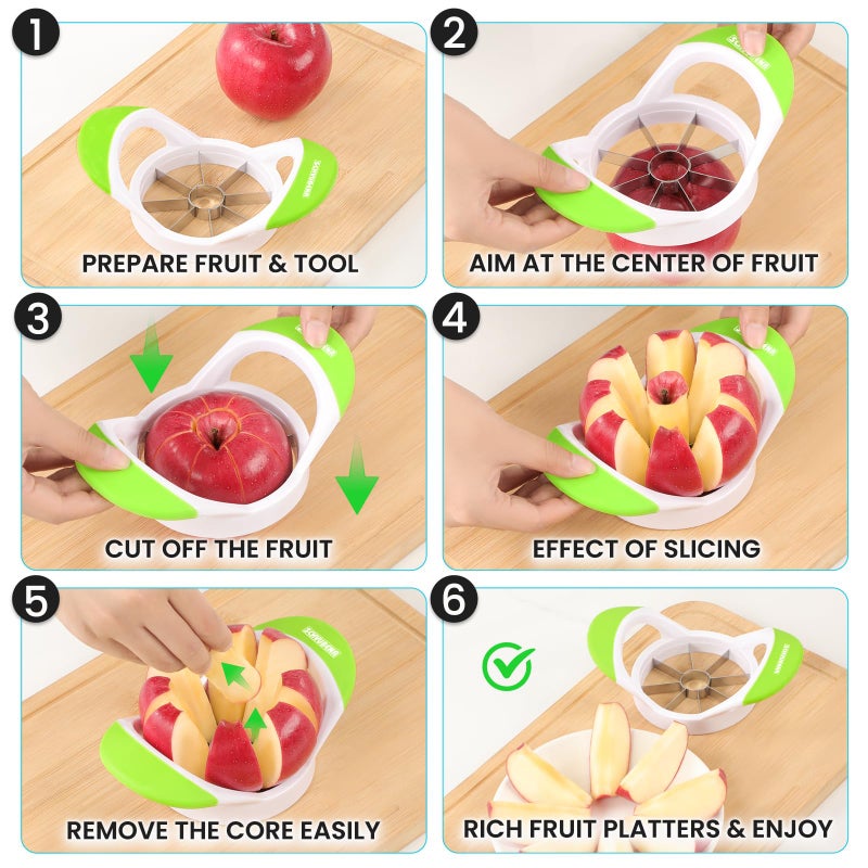 SCHVUBENR 3.5 Inch Apple Slicer with 8 Sharp Blades - Professional Apple Cutter - Stainless Steel Apple Corer - Super Sharp Apple Slicer and Corer - Slice Apple with Ease(Green) - Image 4